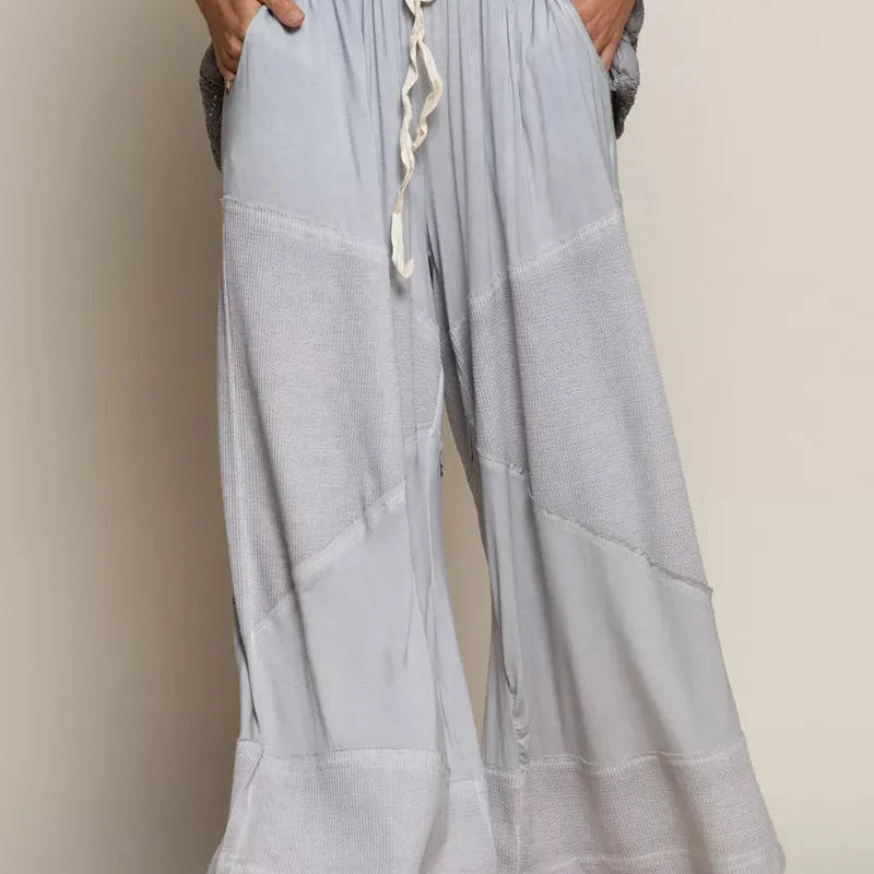POL Dusty Blue Elastic Waistband Wide Leg Drawstring Pants-Women's Pants-Shop Z & Joxa