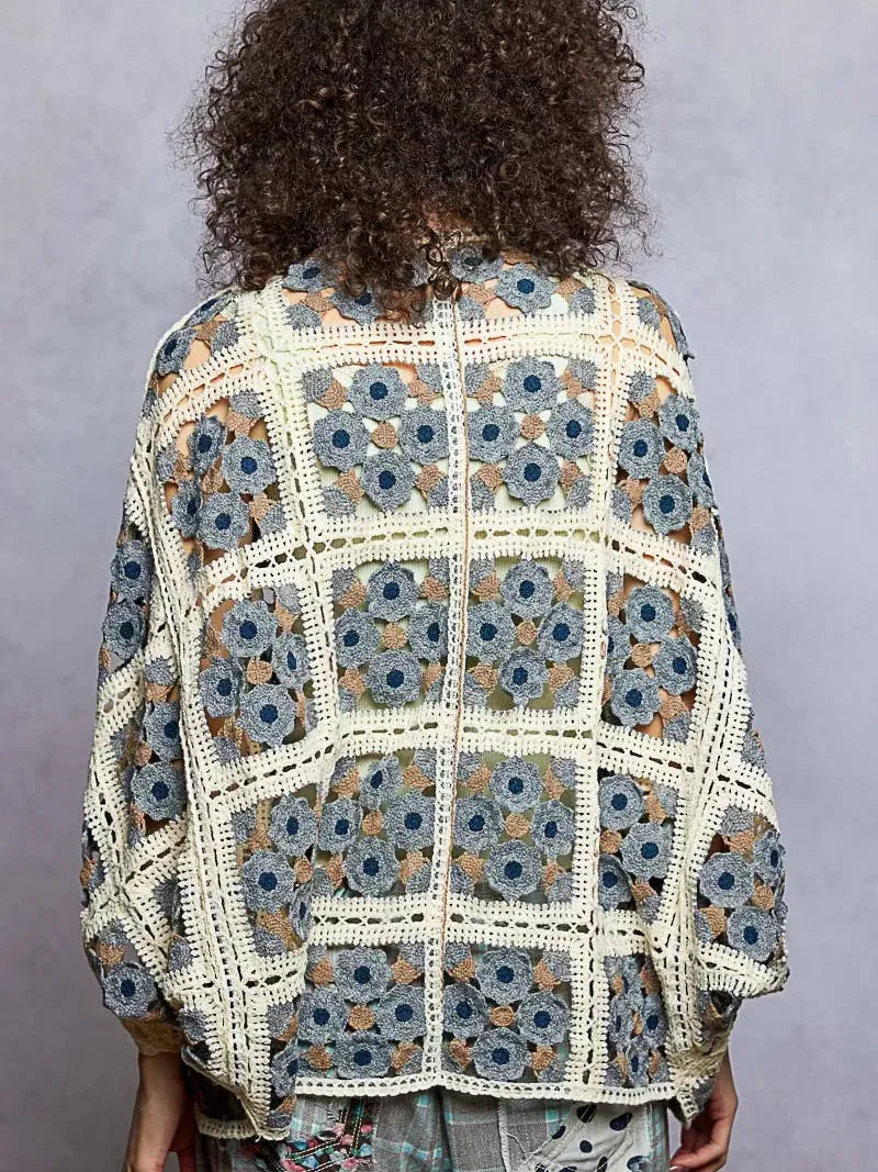 POL Edge of Ease Dolman Open Front Floral Crochet Cardigan-Women's Shirts & Tops-Shop Z & Joxa