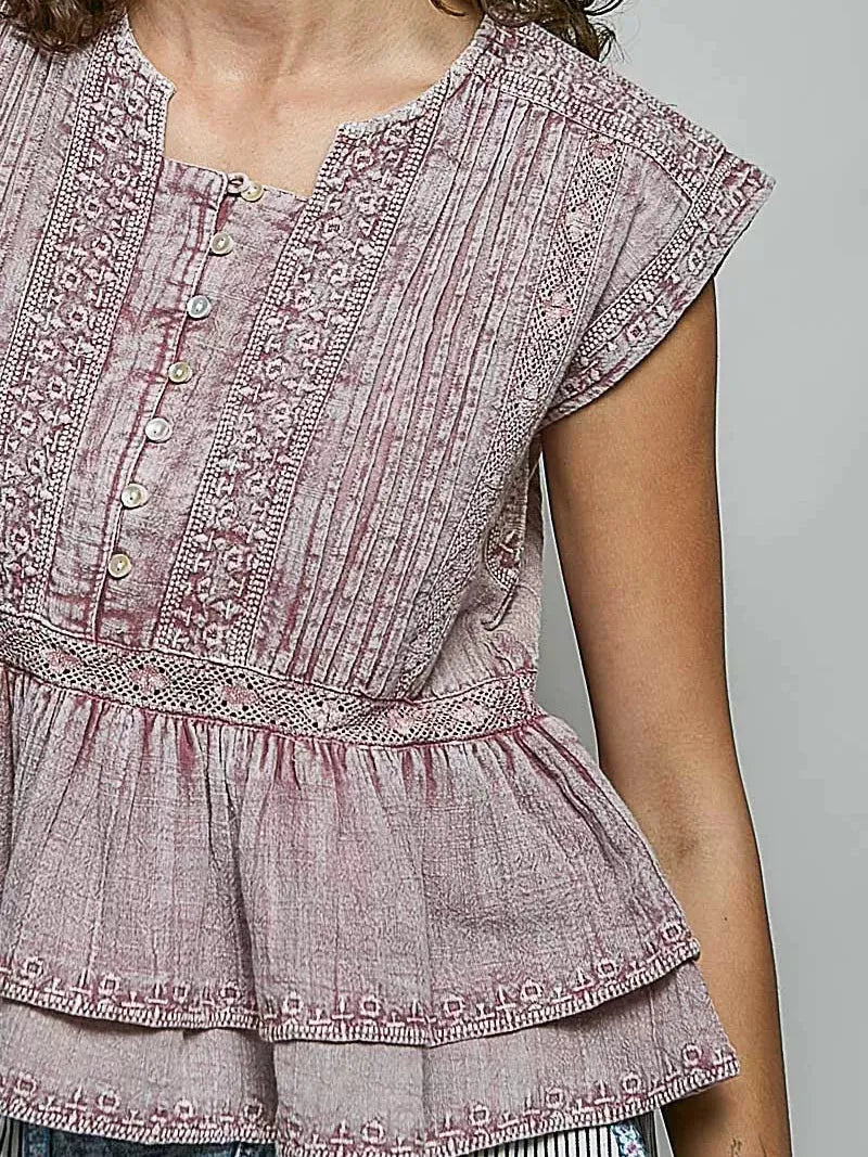 POL Eyelet Ever After Pintuck Sleeveless Cotton Blouse-Women's Shirts & Tops-Shop Z & Joxa
