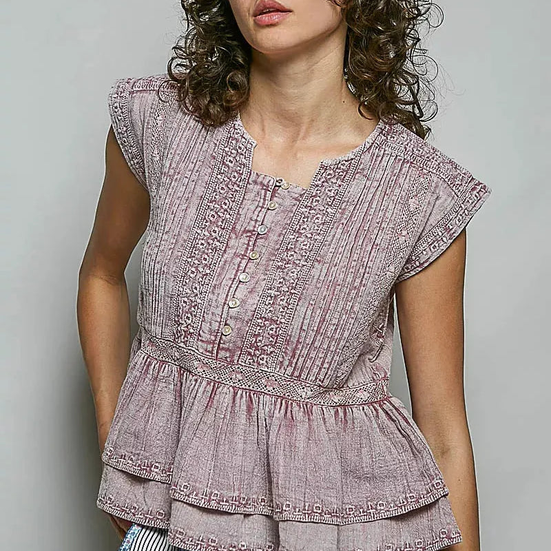 POL Eyelet Ever After Pintuck Sleeveless Cotton Blouse-Women's Shirts & Tops-Shop Z & Joxa