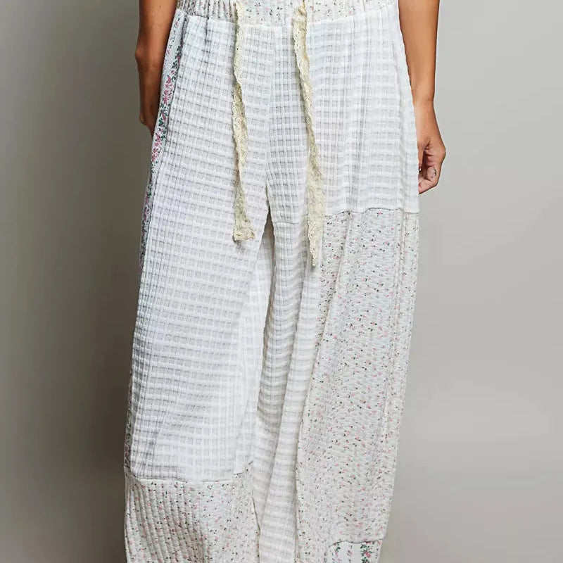POL Fireside Weekend Mixed Knit Wide Leg Pants in Ivory-Women's Pants-Shop Z & Joxa
