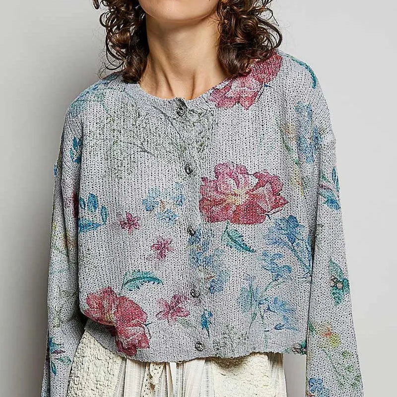 POL Heather Bloom Floral Print Button-Down Knit Cardigan-Women's Shirts & Tops-Shop Z & Joxa