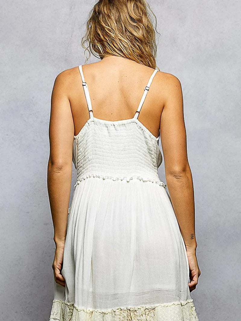POL Ivory Enchantment Embroidered Tassel Sleeveless Mini Dress-Women's Dresses-Shop Z & Joxa