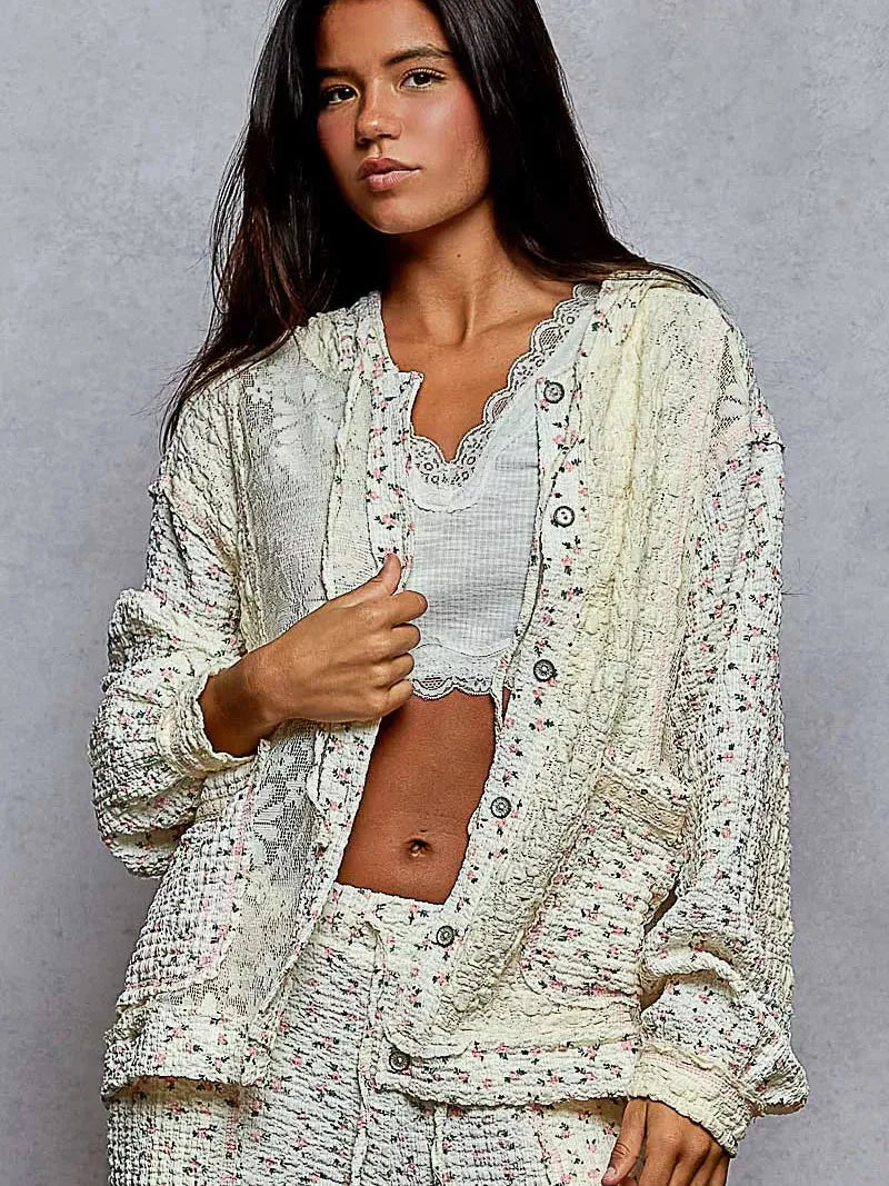 POL Lace Whisper Floral Balloon Sleeve Hooded Lace Jacket-Women's Shirts & Tops-Shop Z & Joxa