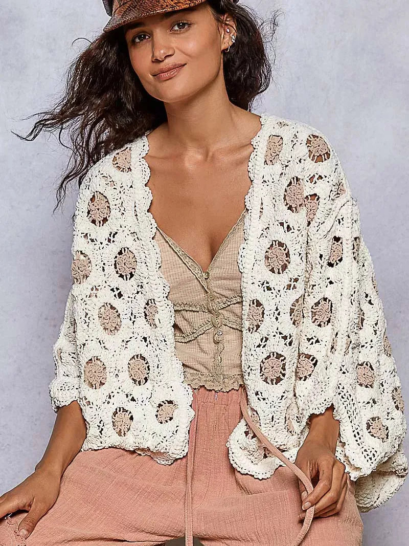 POL Latte Cream Floral Chenille Cardigan-Women's Shirts & Tops-Shop Z & Joxa