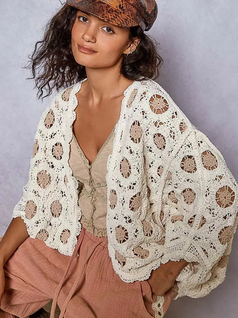 POL Latte Cream Floral Chenille Cardigan-Women's Shirts & Tops-Shop Z & Joxa