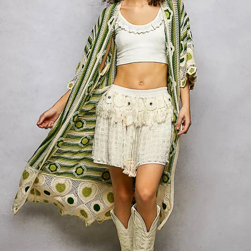 POL Layered in Love Floral Pattern Crochet Long Cardigan-Women's Shirts & Tops-Shop Z & Joxa