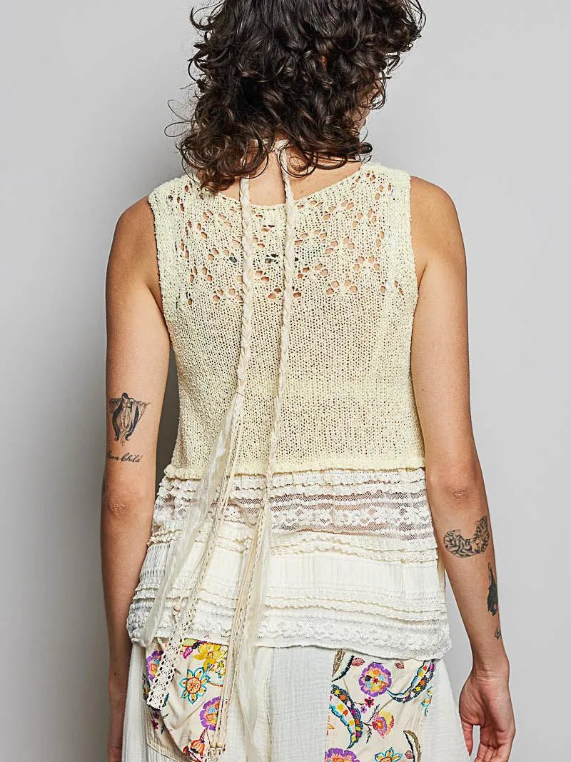 POL Lemon Lace Sleeveless Crochet Sweater with Lace Trim-Women's Shirts & Tops-Shop Z & Joxa