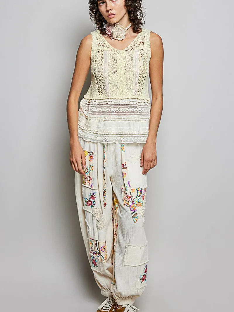 POL Lemon Lace Sleeveless Crochet Sweater with Lace Trim-Women's Shirts & Tops-Shop Z & Joxa