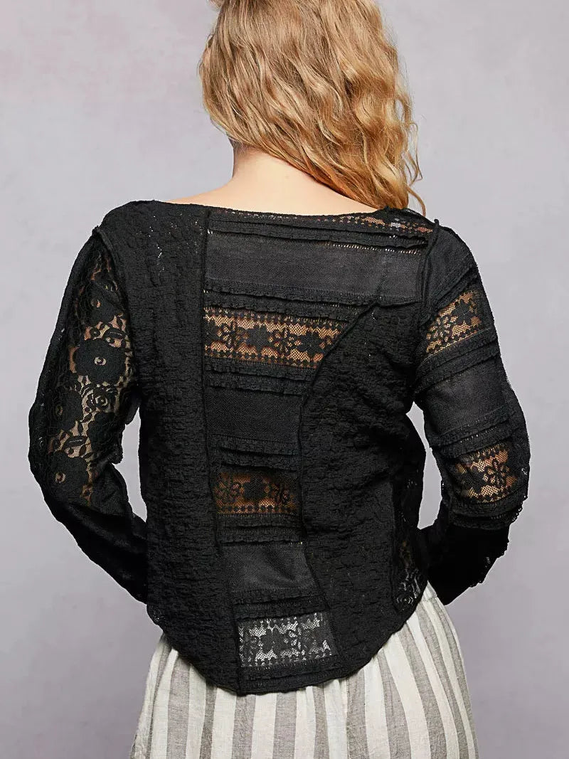 POL Moonlace Muse Long Sleeve Lace Detail Top in Black-Women's Shirts & Tops-Shop Z & Joxa