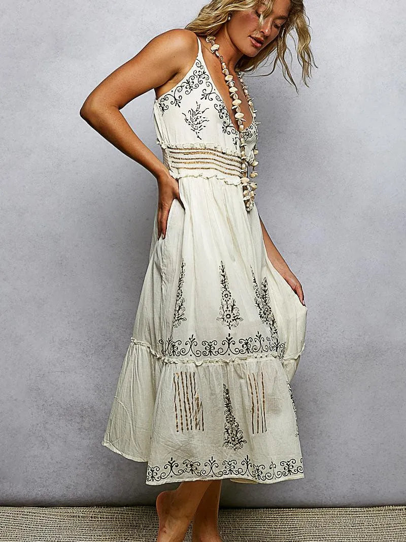 POL Natural Elegance Smocked Waistband Floral Midi Cami Dress-Women's Dresses-Shop Z & Joxa