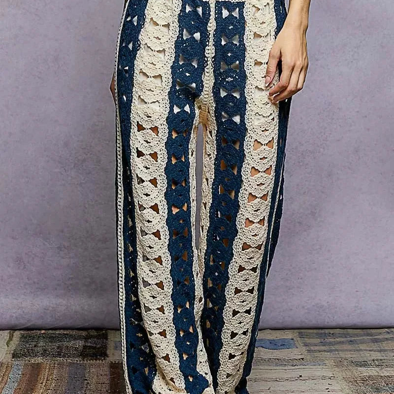 POL Ocean Drift Wide Leg Open Crochet Striped Pants-Women's Pants-Shop Z & Joxa