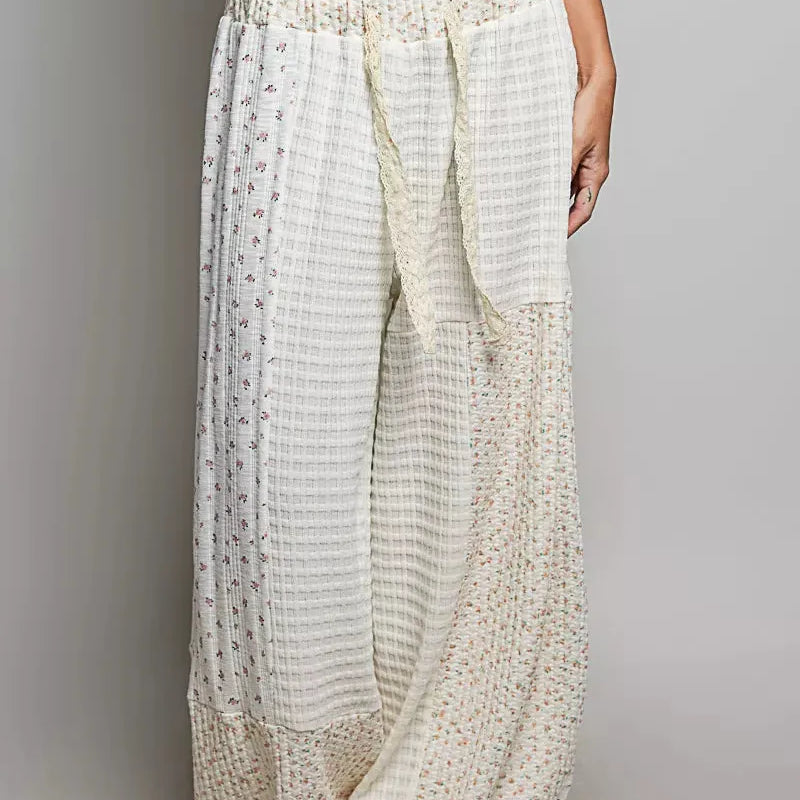 POL Patchwork Natural Daydream Mixed Knit Wide Leg Pants-Women's Pants-Shop Z & Joxa