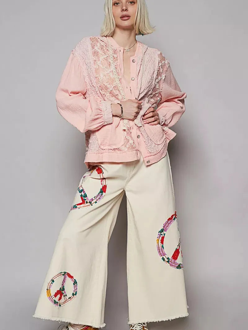 POL Pink Lace Exposed Seam Lace Detail Hooded Jacket-Coats & Jackets-Shop Z & Joxa