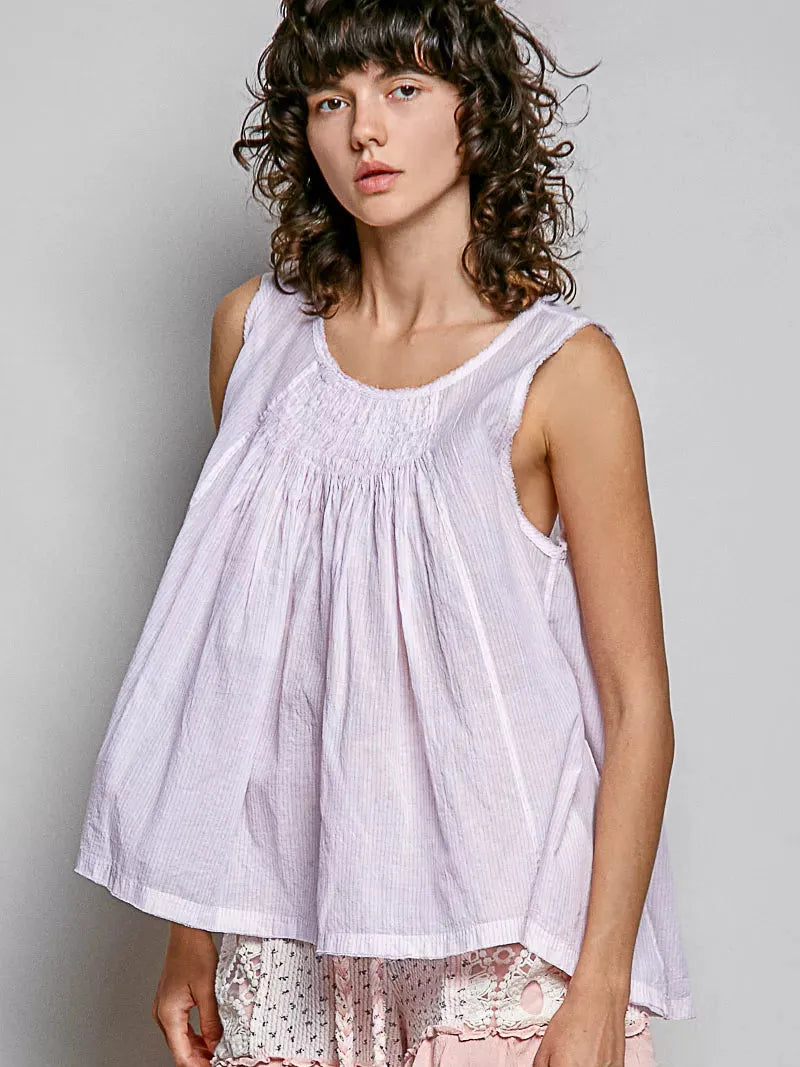 POL Pink Lemonade Sleeveless Striped Pleated Cotton Top-Women's Shirts & Tops-Shop Z & Joxa