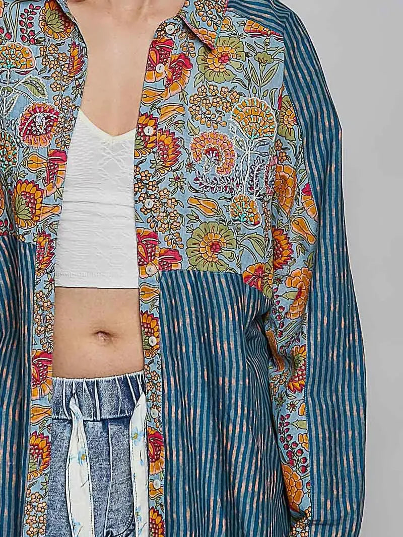 POL Prairie Patchwork Paisley Floral Stripe Long Sleeve Shirt-Women's Shirts & Tops-Shop Z & Joxa