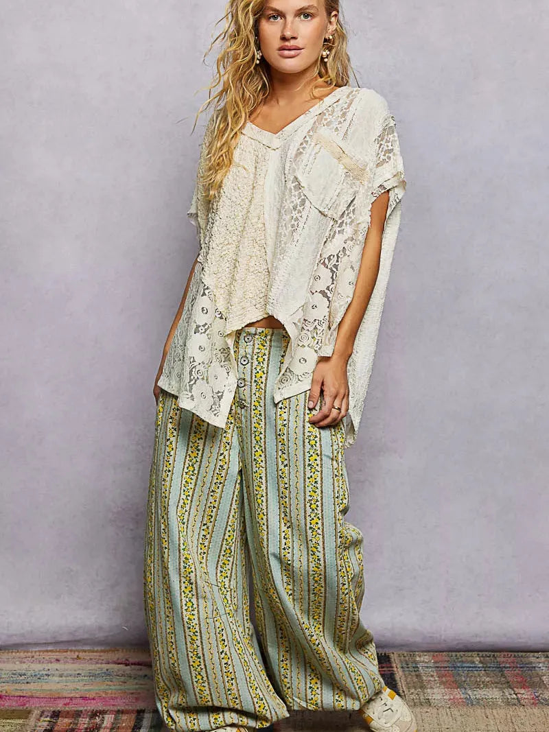 POL Raw Romance Asymmetrical V-Neck Short Sleeve Lace Top-Women's Shirts & Tops-Shop Z & Joxa