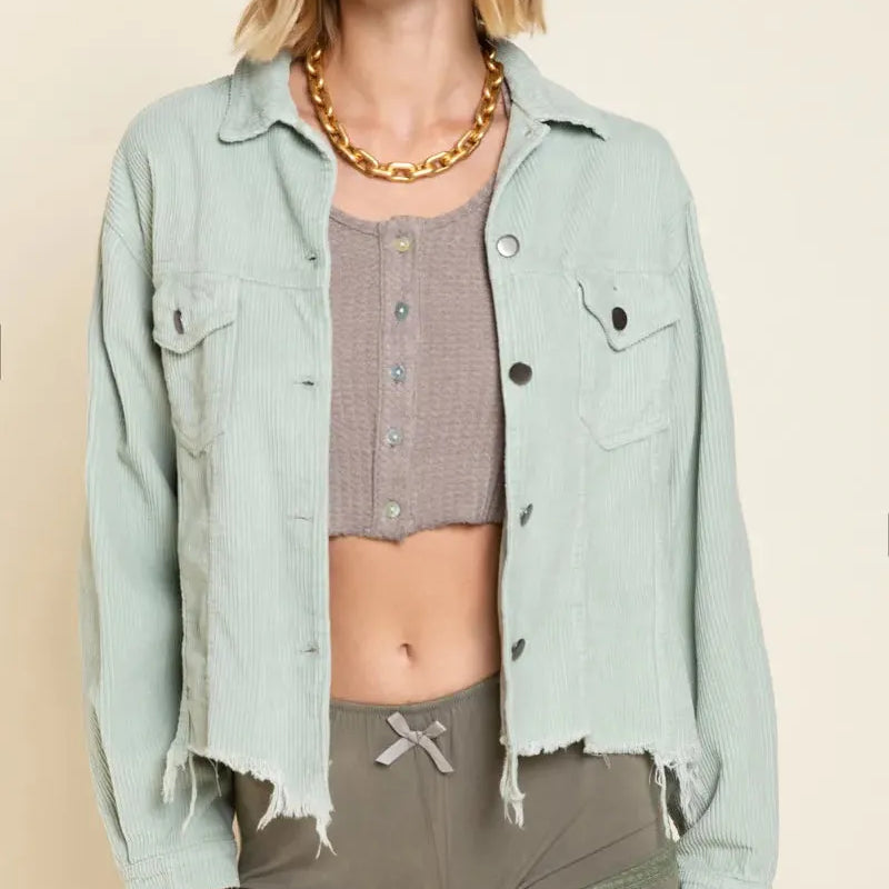 POL Sage Revival Corduroy Buttoned Trucker Jacket-Women's Outerwear-Shop Z & Joxa