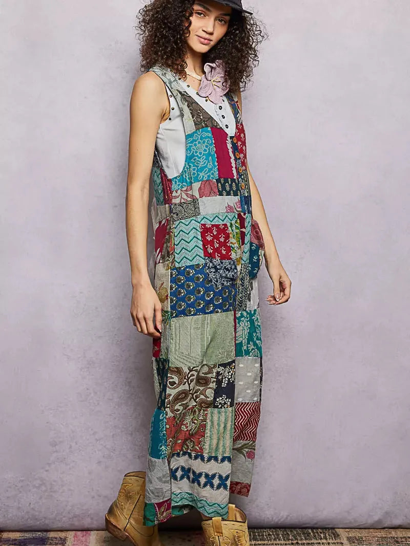 POL Sage Wanderer Sleeveless Patchwork Wide Leg Jumpsuit-Women's Jumpsuits-Shop Z & Joxa