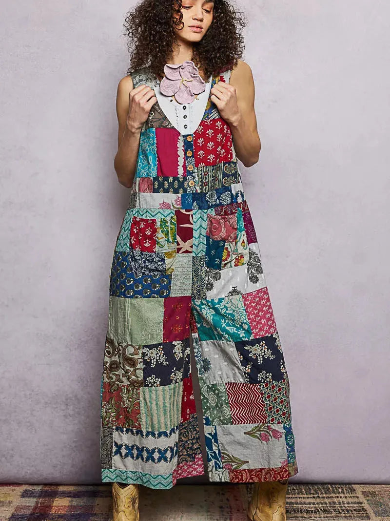 POL Sage Wanderer Sleeveless Patchwork Wide Leg Jumpsuit-Women's Jumpsuits-Shop Z & Joxa