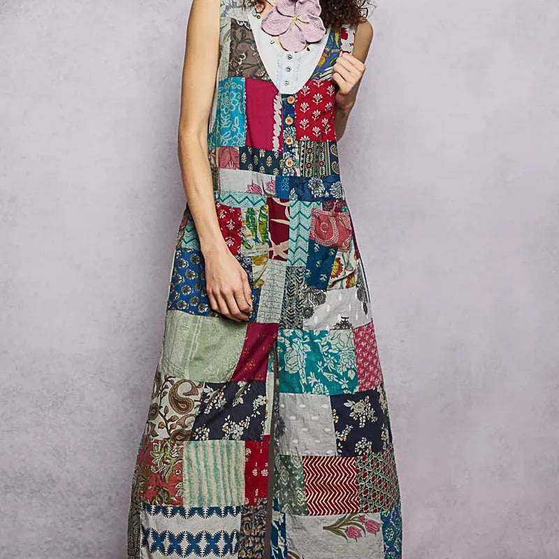 POL Sage Wanderer Sleeveless Patchwork Wide Leg Jumpsuit-Women's Jumpsuits-Shop Z & Joxa