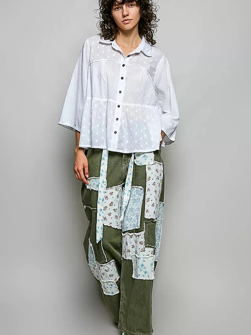 POL Salty Sweetheart Tonal Dot Weave Bell Sleeve Shirt-Women's Shirts & Tops-Shop Z & Joxa