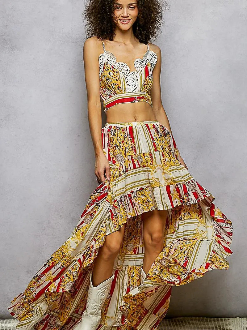 POL Scarlet Boheme Floral Print Crop Top and High-Low Skirt Set-Women's Sets-Shop Z & Joxa