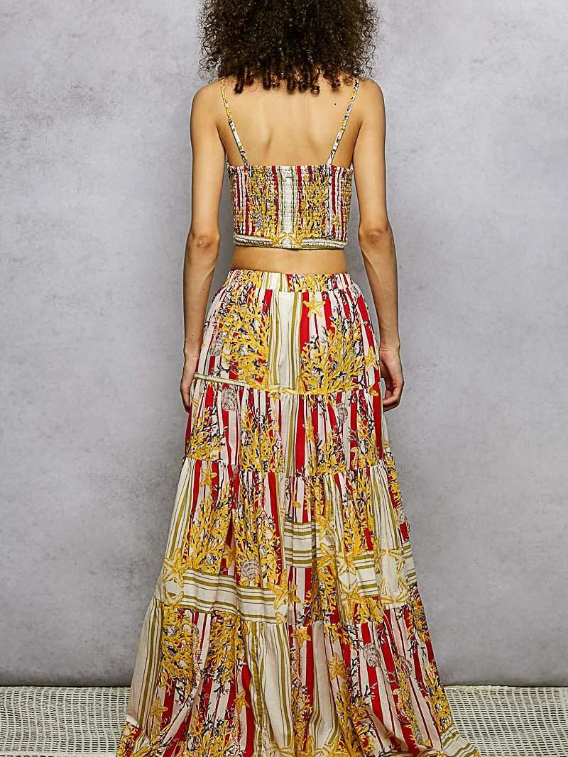 POL Scarlet Boheme Floral Print Crop Top and High-Low Skirt Set-Women's Sets-Shop Z & Joxa