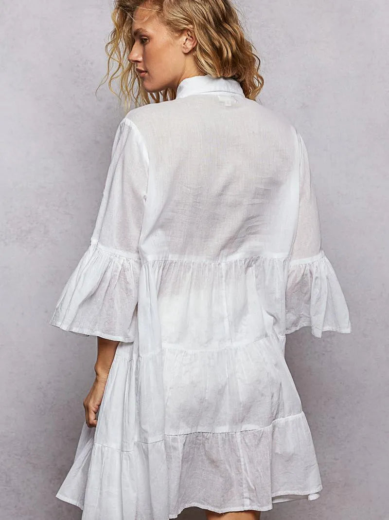 POL Sequin Daydream Embroidered Floral Mini Tiered Shirt Dress-Women's Dresses-Shop Z & Joxa