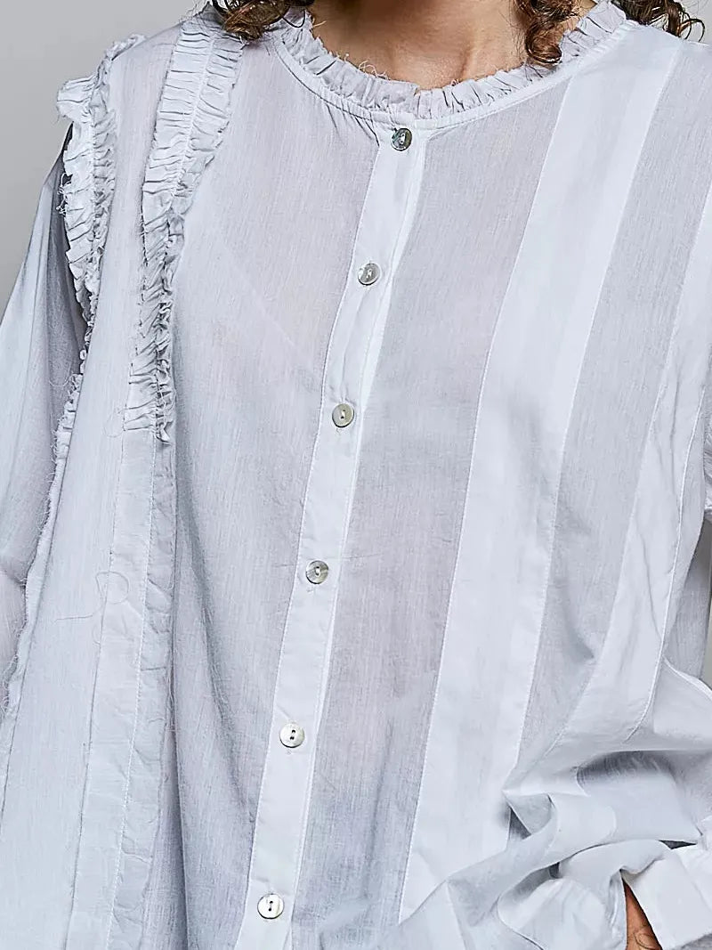 POL Simple Ivory Ruffle Trim Long Sleeve Blouse-Women's Shirts & Tops-Shop Z & Joxa