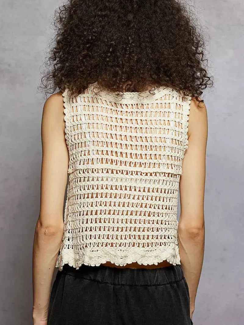 POL Soft Bloom Floral Crochet Sleeveless Top in Black-Women's Shirts & Tops-Shop Z & Joxa