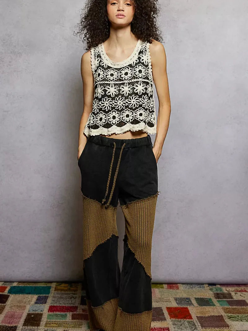 POL Soft Bloom Floral Crochet Sleeveless Top in Black-Women's Shirts & Tops-Shop Z & Joxa