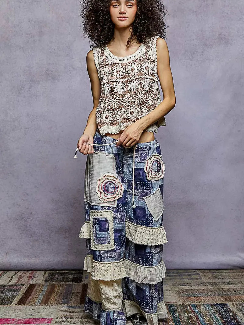 POL Soft Bloom Floral Crochet Sleeveless Top in Camel-Women's Shirts & Tops-Shop Z & Joxa