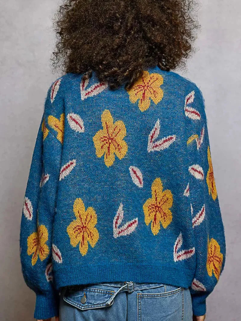 POL Soft Leaf Story Round Neck Balloon Sleeve Sweater-Women's Shirts & Tops-Shop Z & Joxa