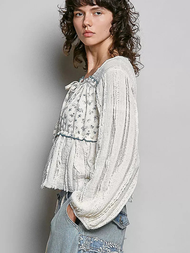 POL Soft Spoken Square Neck Lace Long Balloon Sleeve Top-Women's Shirts & Tops-Shop Z & Joxa