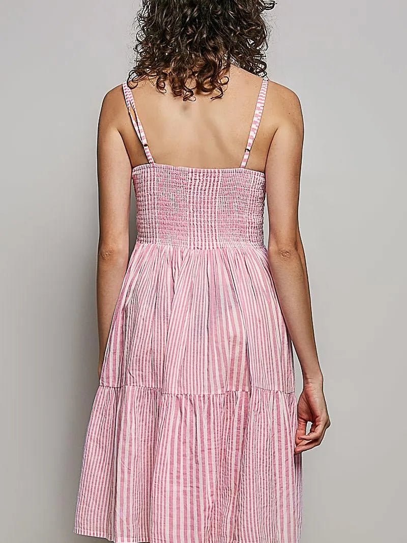 POL Spangle Breeze Embroidered Smocked Striped Mini Dress-Women's Dresses-Shop Z & Joxa