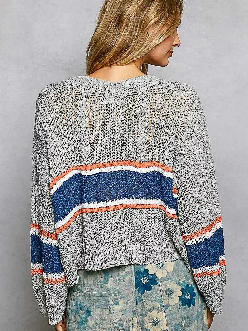 POL Stripe Intentions Knit Cropped Top with Stripe Detail-Women's Shirts & Tops-Shop Z & Joxa