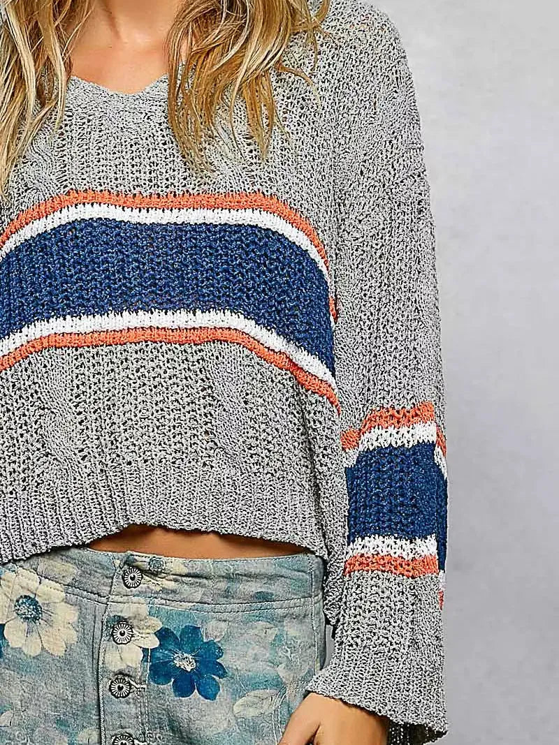 POL Stripe Intentions Knit Cropped Top with Stripe Detail-Women's Shirts & Tops-Shop Z & Joxa