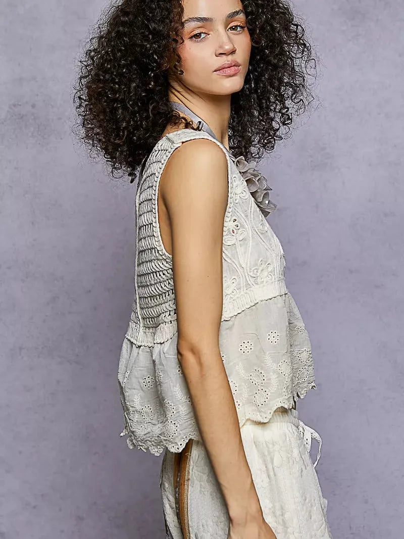 POL Sunspell Sleeveless Crochet Top with Scalloped Accents-Women's Shirts & Tops-Shop Z & Joxa