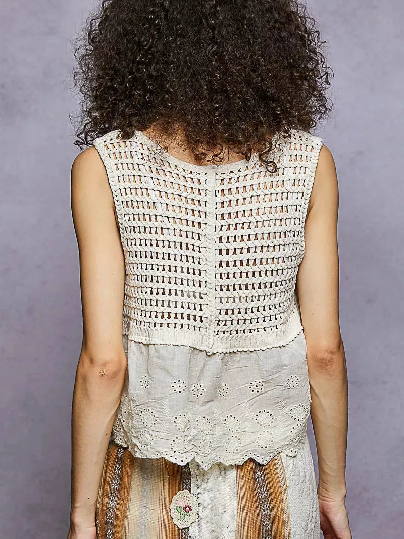 POL Sunspell Sleeveless Crochet Top with Scalloped Accents-Women's Shirts & Tops-Shop Z & Joxa