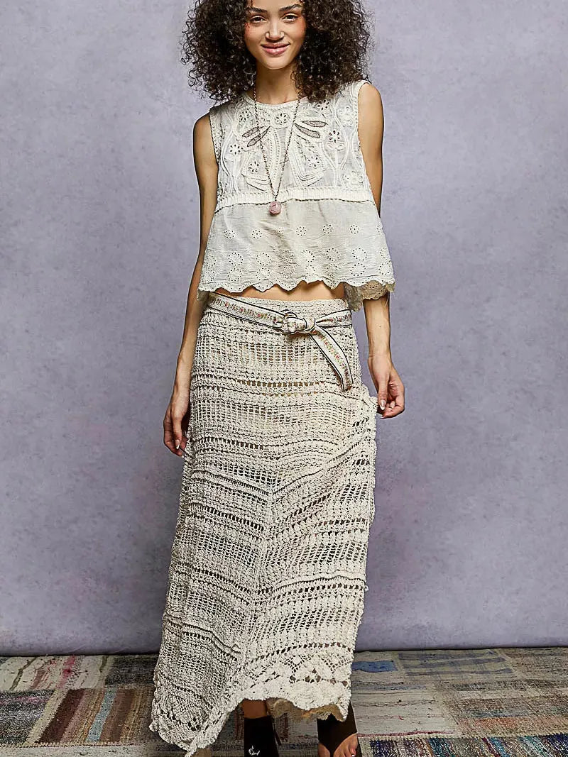 POL Sunspell Sleeveless Crochet Top with Scalloped Accents-Women's Shirts & Tops-Shop Z & Joxa