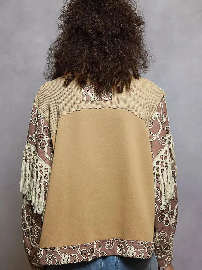 POL Tassel Talk Floral Print Balloon Sleeve Top with Tassels-Women's Shirts & Tops-Shop Z & Joxa
