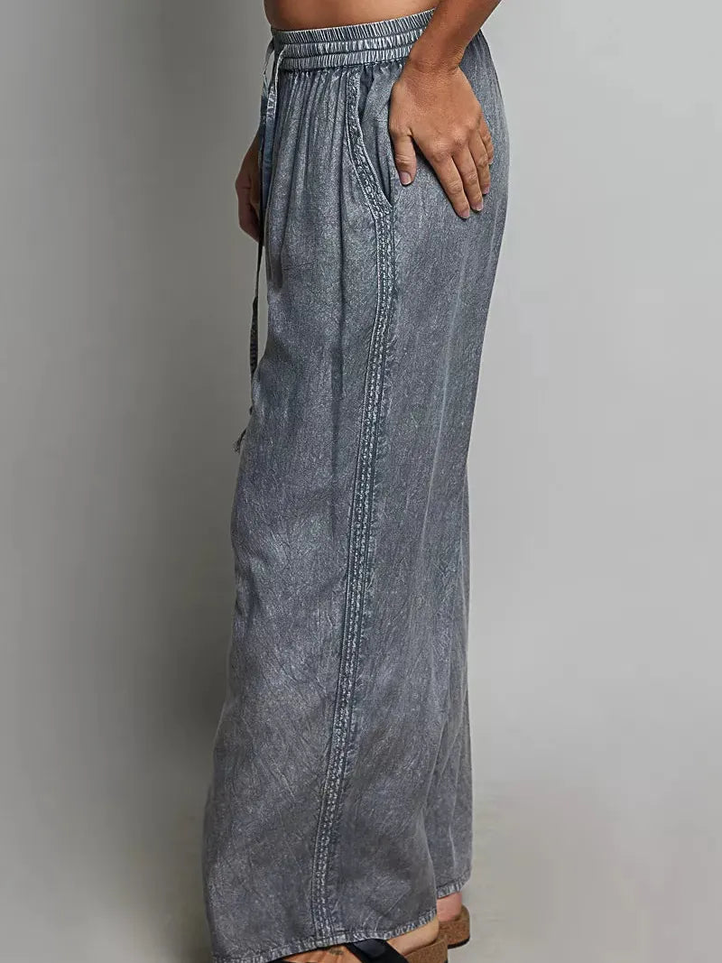 POL Tassel Trails Drawstring Embroidered Wide Leg Pants-Women's Pants-Shop Z & Joxa