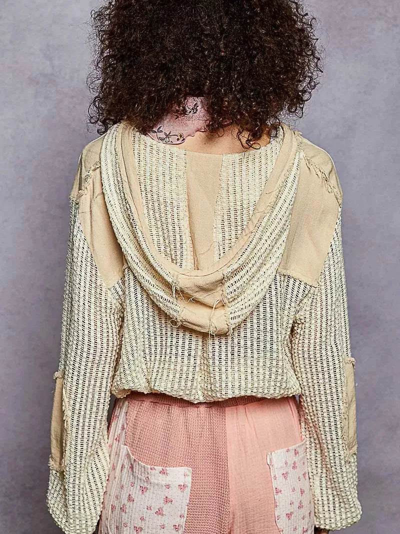 POL Vanilla Drift Textured Button up Cropped Hooded Shirt-Women's Shirts & Tops-Shop Z & Joxa