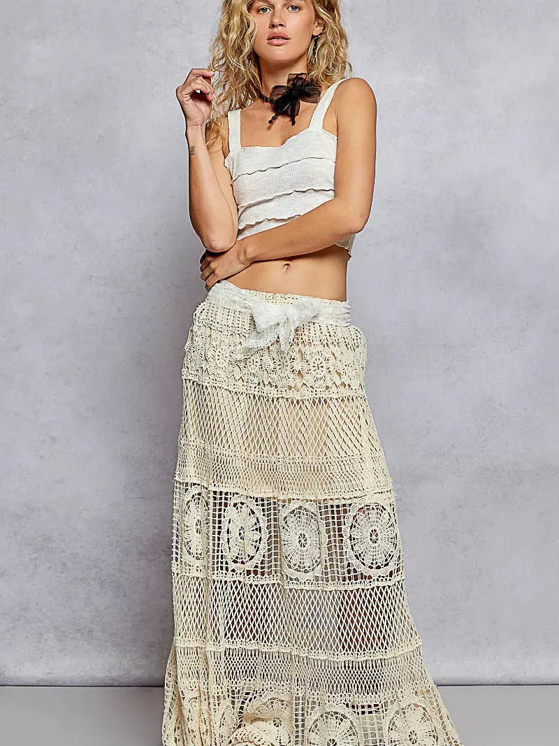 POL Waved Wonder Floral Crochet Flared Skirt-Women's Skirts & Skorts-Shop Z & Joxa