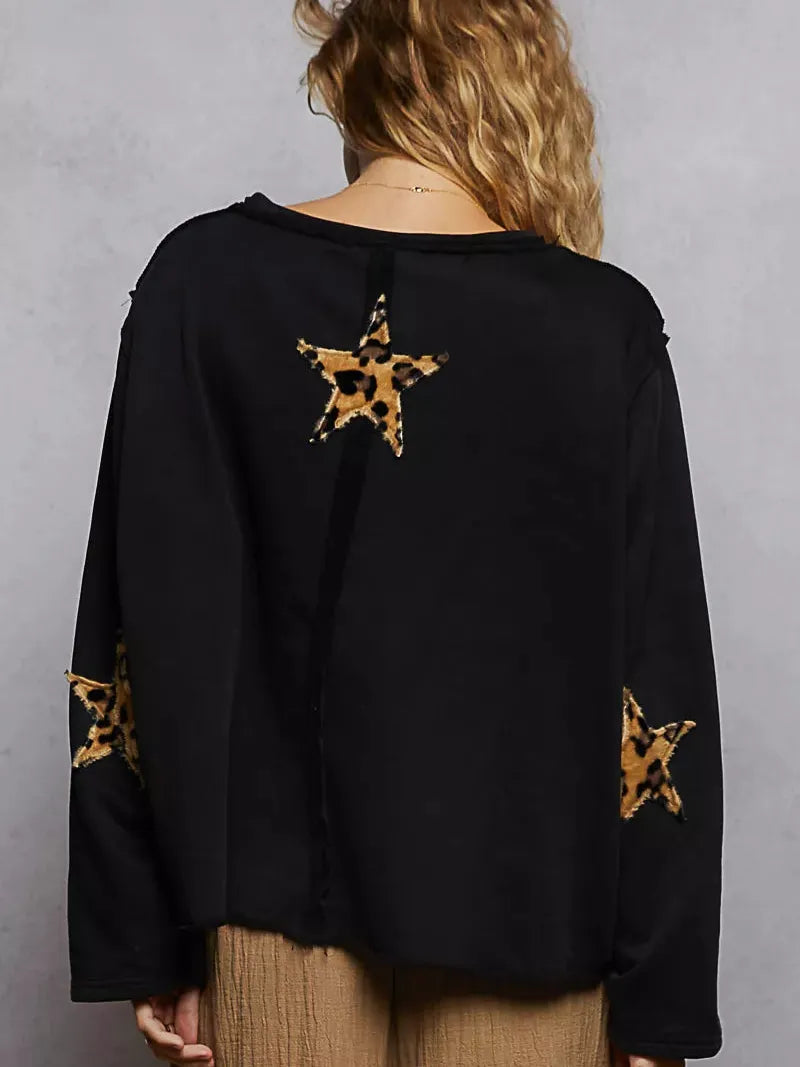 POL Wild Heart USA Animal Print Long Sleeve Terry Sweatshirt-Women's Shirts & Tops-Shop Z & Joxa