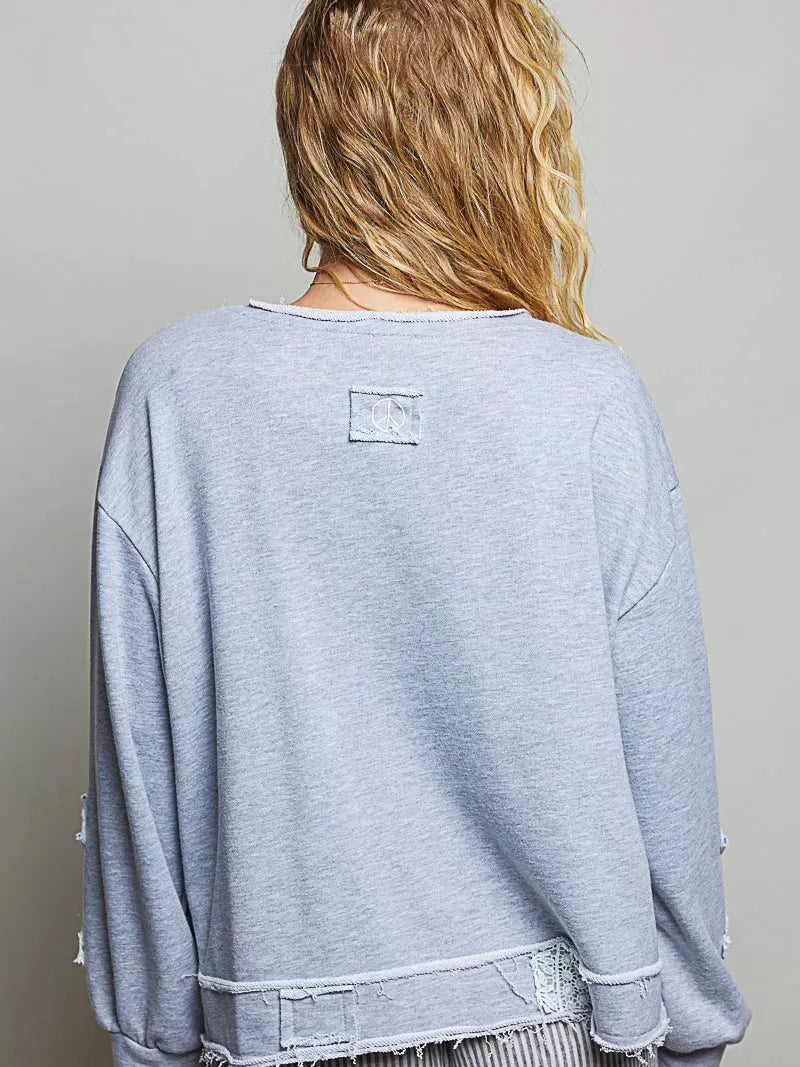 POL Wild Heart V-Neck Sweatshirt with Open Wrap-Style Design-Women's Shirts & Tops-Shop Z & Joxa