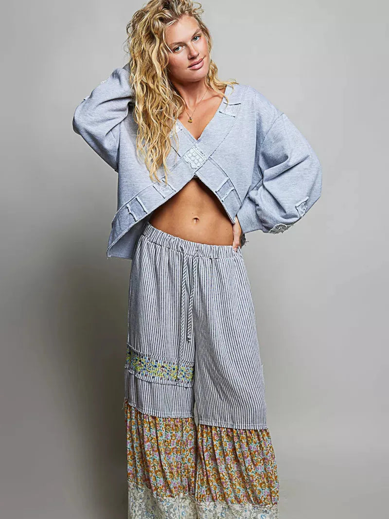 POL Wild Heart V-Neck Sweatshirt with Open Wrap-Style Design-Women's Shirts & Tops-Shop Z & Joxa