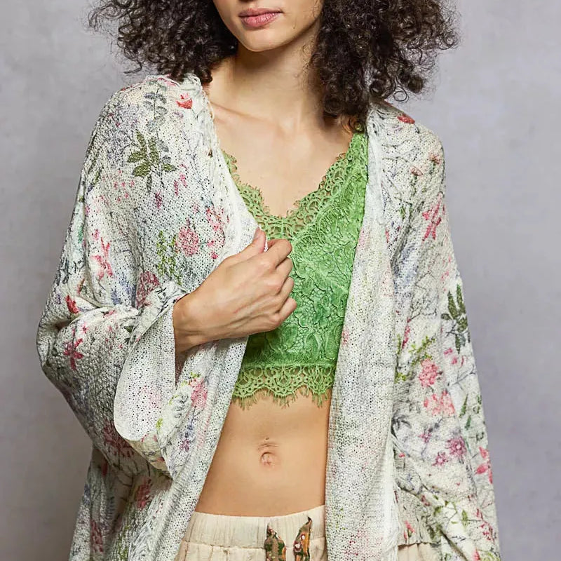 POL Wildflower Wrap Open Front Floral Cardigan with Fringe-Women's Shirts & Tops-Shop Z & Joxa