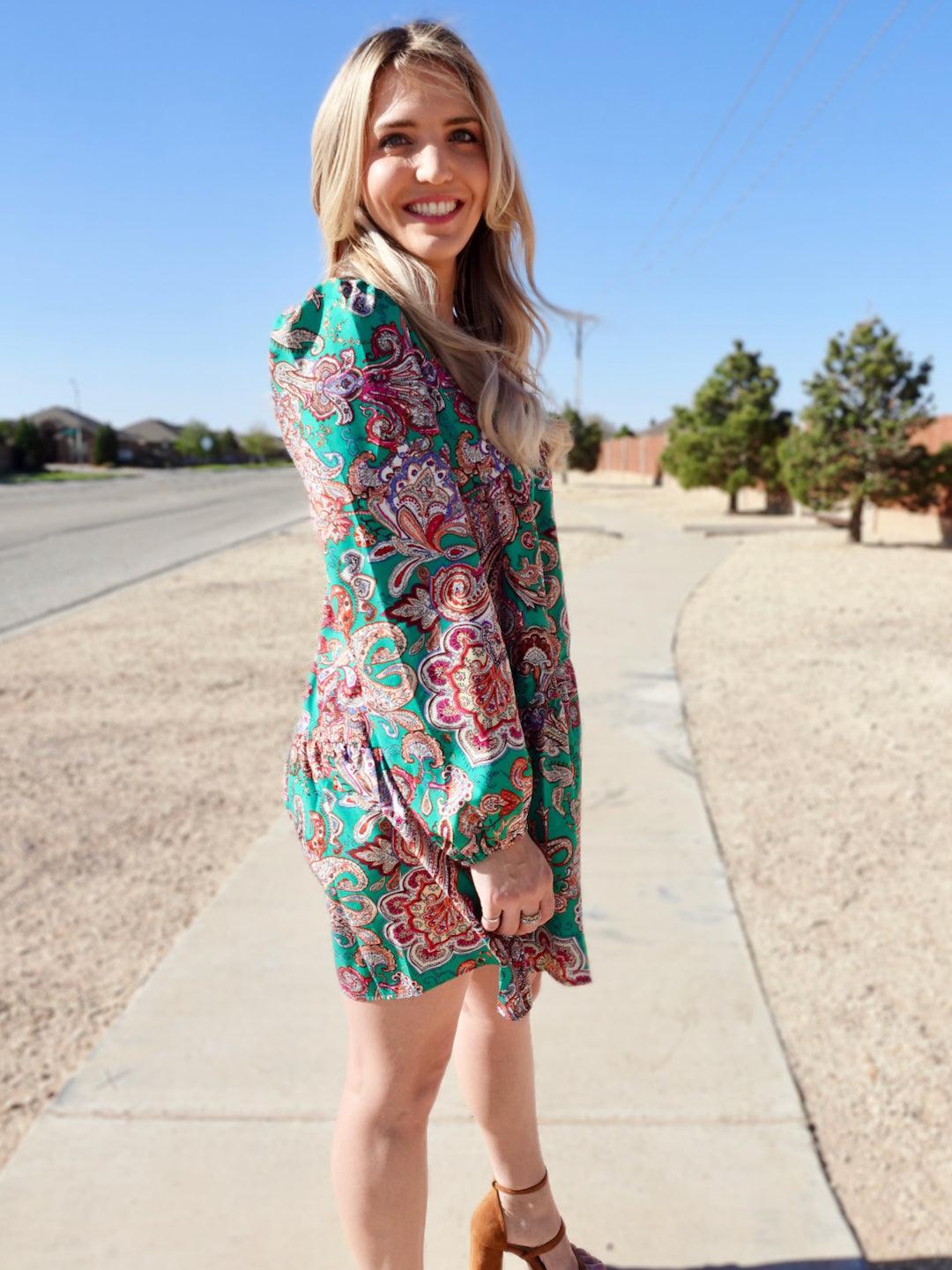 Paisley Pizazz Tiered Babydoll Dress-Women's Dresses-Shop Z & Joxa